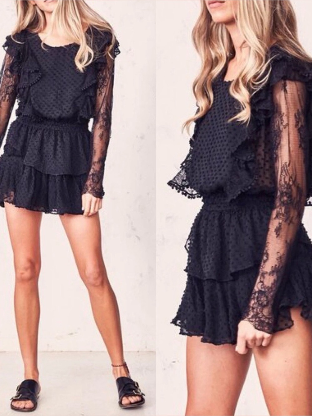 Loveshackfancy Nat Ruffle Dress NWT Black Size Large L